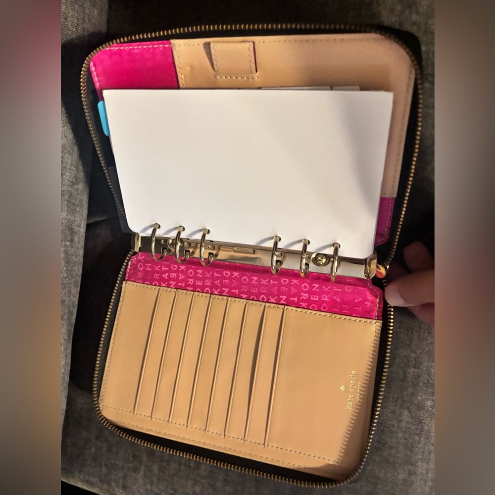 Kate Spade planner-Gold Hardware-Pink lining Black Pebbled Leather Zip Wellesley - Picture 10 of 16